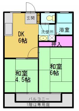 松陽ハイツ(2DK/1階)の間取り写真