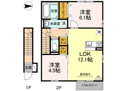 ルーチェ デル ソレ(2LDK/2階)の間取り写真