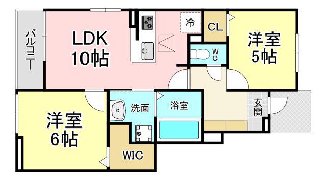 カルムラパン藤乃木I(2LDK/1階)の間取り写真
