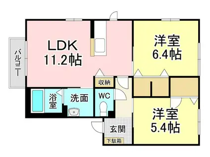 グランフィール華里 (2LDK/1階)の間取り写真