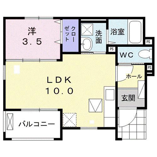 モダンハウス・ケー I(1LDK/1階)の間取り写真