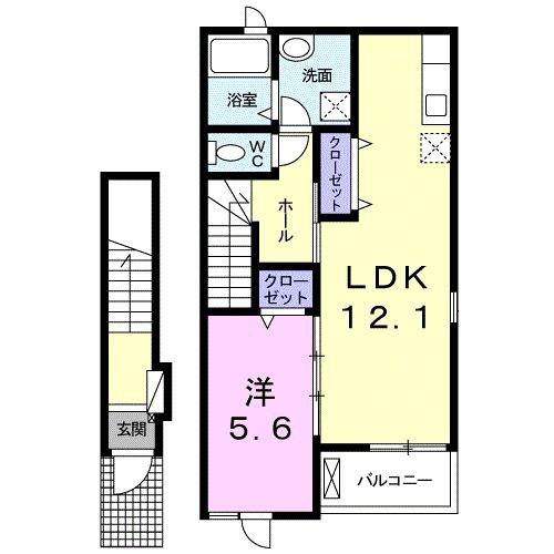 プランタン(1LDK/2階)の間取り写真