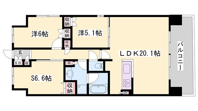 ウエリス姫路(2SLDK/9階)の間取り写真