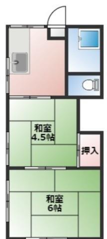寺岡コーポ(2K/1階)の間取り写真