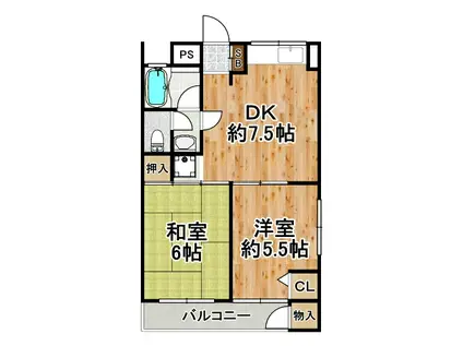 マンション梅香(2DK/2階)の間取り写真