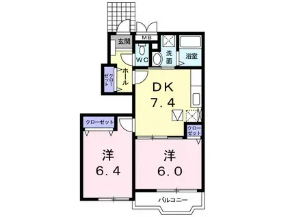 カレッジコートE(2DK/1階)の間取り写真