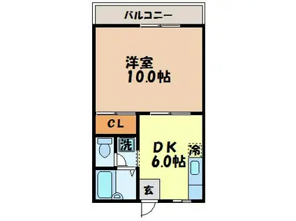 ハミング梁川(1DK/2階)の間取り写真