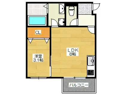 杉塚2丁目AP A棟(1LDK/1階)の間取り写真