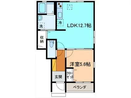 Eスクエア沖(1LDK/1階)の間取り写真