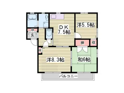 グランシード中島(3DK/1階)の間取り写真