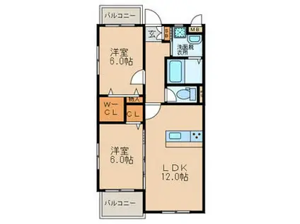 エルティアラ上富野(2LDK/1階)の間取り写真