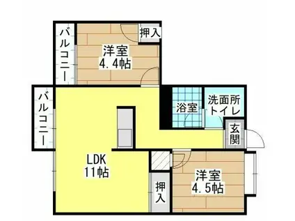 MOON中原東(2LDK/4階)の間取り写真