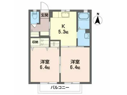 フレア中野III(2K/1階)の間取り写真