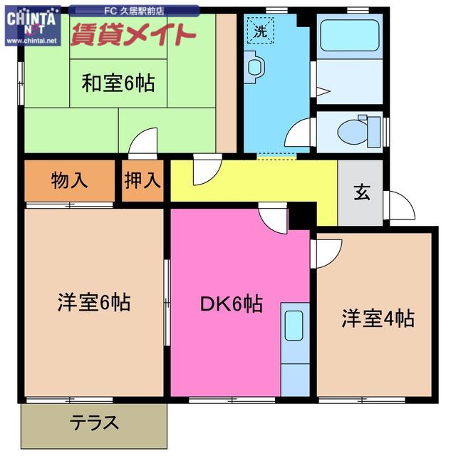 サンハイツ N棟(3DK/2階)の間取り写真