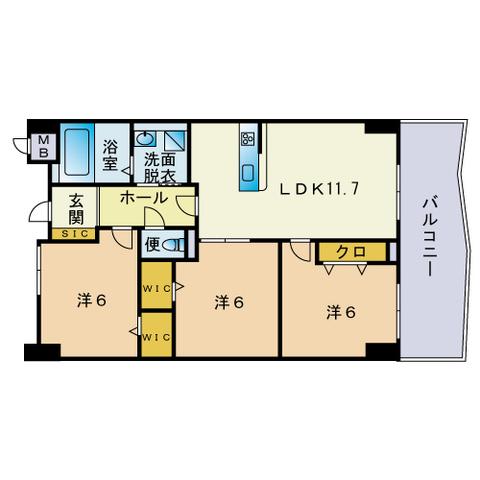 リオグランデ博多(3LDK/2階)の間取り写真