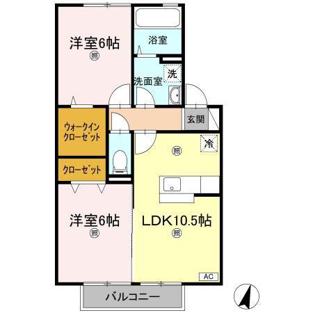 アスクールB棟(2LDK/2階)の間取り写真
