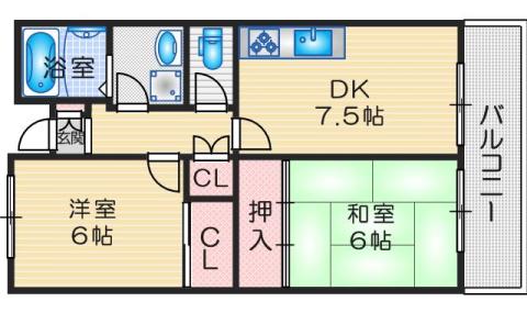 アメニティ駅前(2DK/1階)の間取り写真