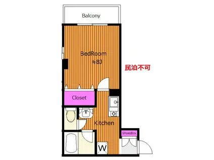 西原1丁目所在 2面採光 独立 リアライズ WZ(1K/1階)の間取り写真