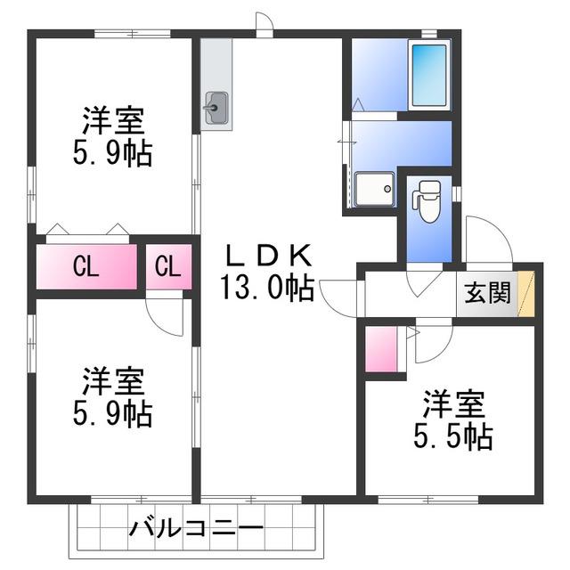 フウルニールミー(3LDK/2階)の間取り写真