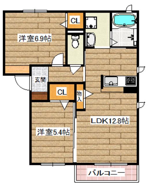 エクラシエガーデンIII(2LDK/2階)の間取り写真