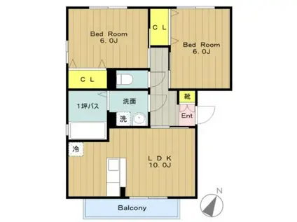 ルミエールB(2LDK/1階)の間取り写真