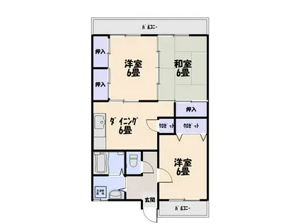 シャングリラVI(3DK/1階)の間取り写真