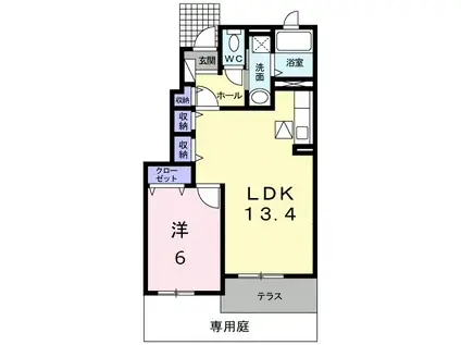 パーチェ B(1LDK/1階)の間取り写真