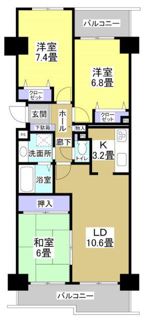 ジェイハイム東浜松(3LDK/3階)の間取り写真