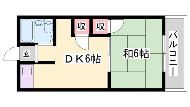 ユニハイツ田村II(1DK/1階)の間取り写真
