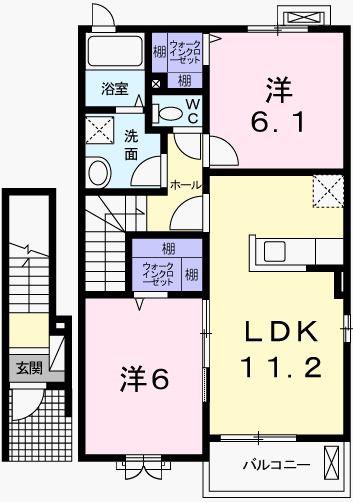 ヴァンベール城西I(2LDK/2階)の間取り写真