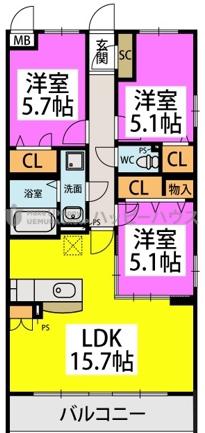 ハッピネス若葉台II(3LDK/2階)の間取り写真