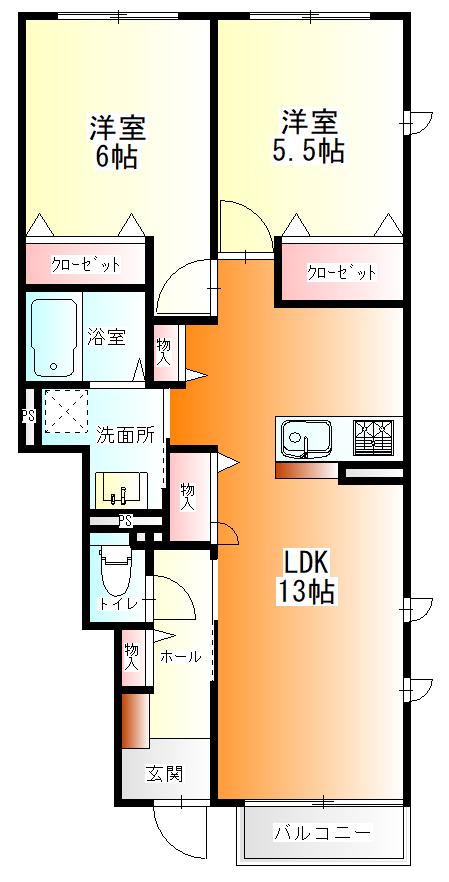 コクーンパレス横濱瀬谷C(2LDK/1階)の間取り写真
