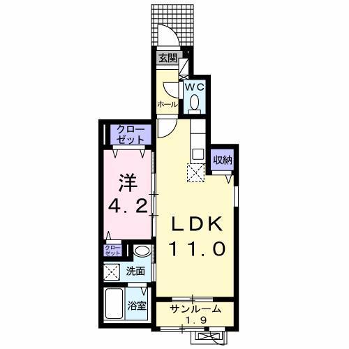 ラ・フィーナ寺山(1LDK/1階)の間取り写真