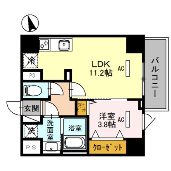 カーサ大手町(1LDK/6階)の間取り写真