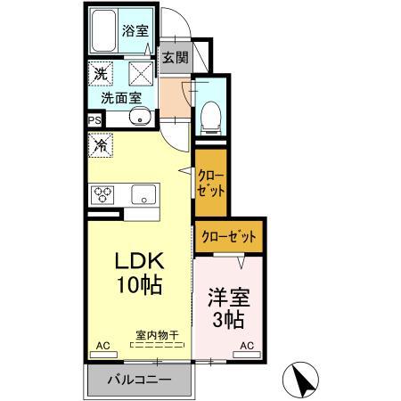 G一ROOMA(1LDK/1階)の間取り写真