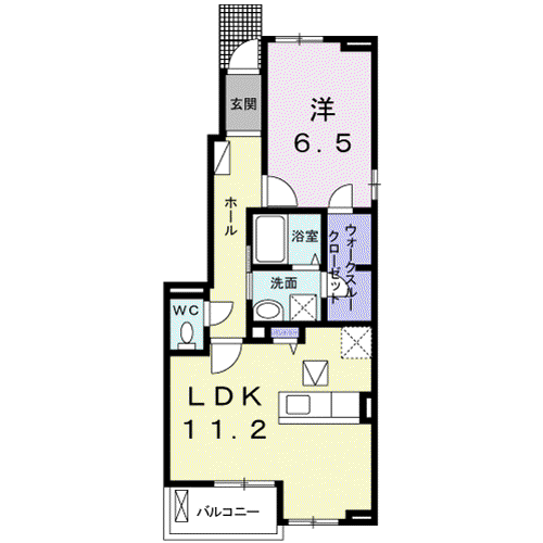 アウロ一ラ古祖原A 棟(1LDK/1階)の間取り写真
