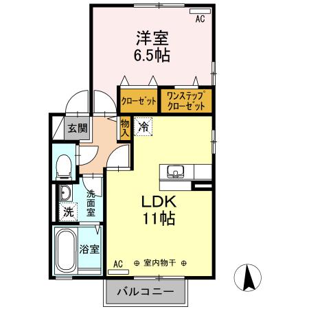 ブリエB棟(1LDK/1階)の間取り写真