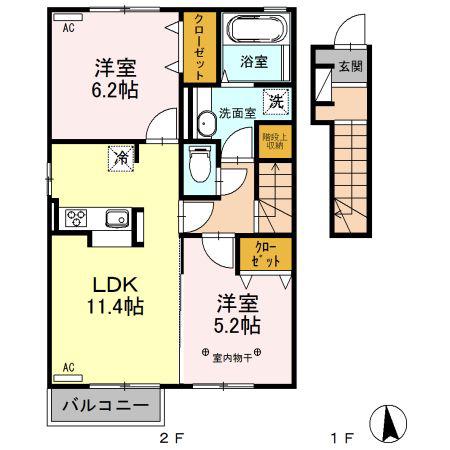 コートヤードF(2LDK/2階)の間取り写真