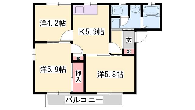 ステップハイツ(3K/1階)の間取り写真