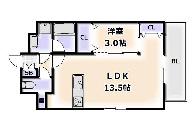 スプランディッド難波サウス(1LDK/2階)の間取り写真