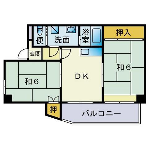 グリーンコーポ平坂(2DK/3階)の間取り写真
