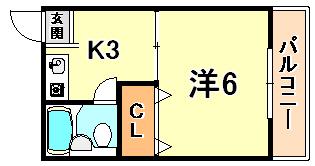 SIハイツ岩屋(1K/5階)の間取り写真