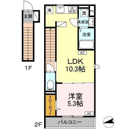 グラナーデ成城学園前A(1LDK/2階)の間取り写真