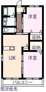 ウィルハイムII(2LDK/2階)の間取り写真