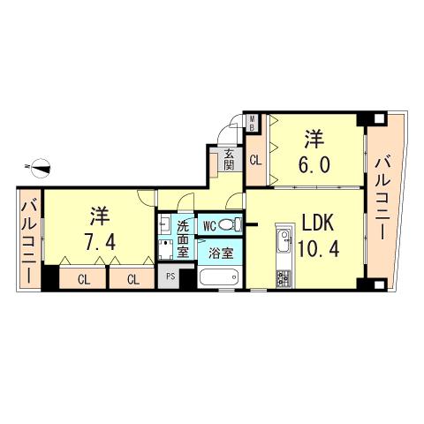 サンコート住吉駅前(2LDK/3階)の間取り写真