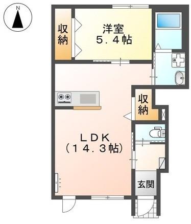 リバーヒルズ里庄(1LDK/1階)の間取り写真