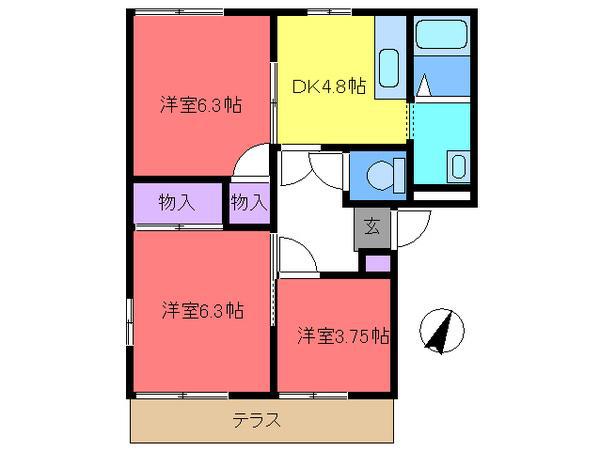 シードビレッヂA(3DK/2階)の間取り写真