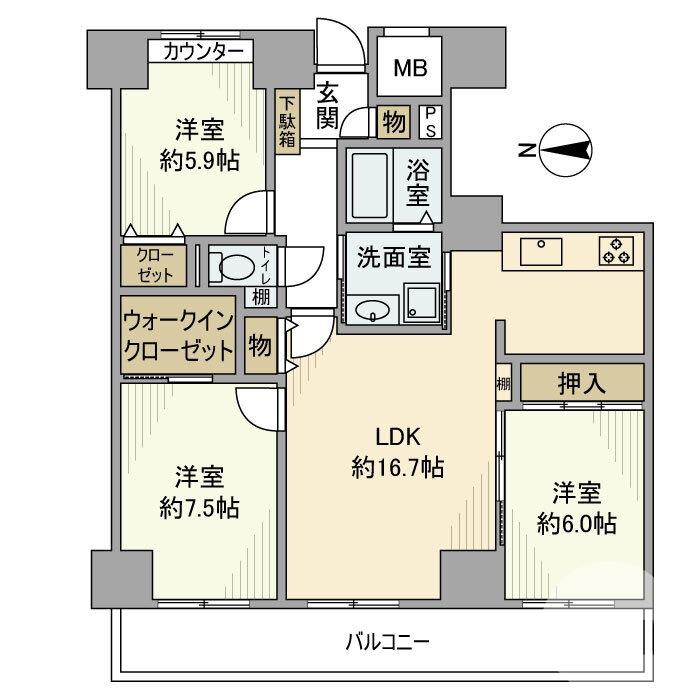 ベルマージュ堺 一番館(3LDK/8階)の間取り写真