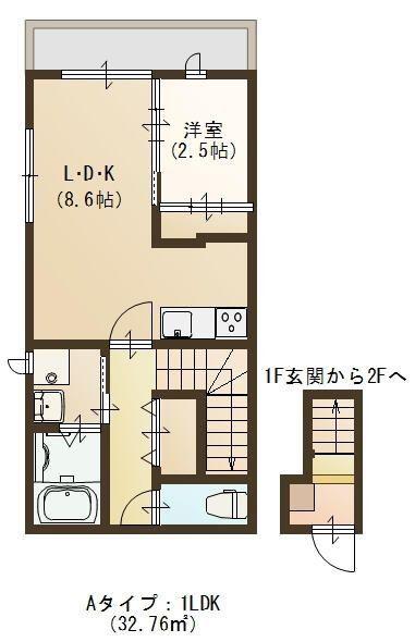 グランディール国見(1LDK/2階)の間取り写真
