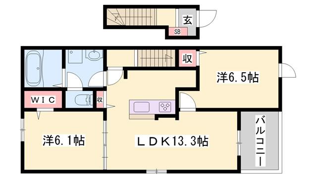 メルヴェイユA(2LDK/2階)の間取り写真